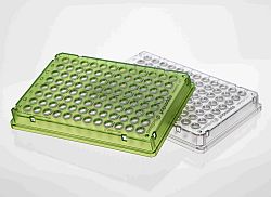 Klare farblose und grüne PCR-Platten